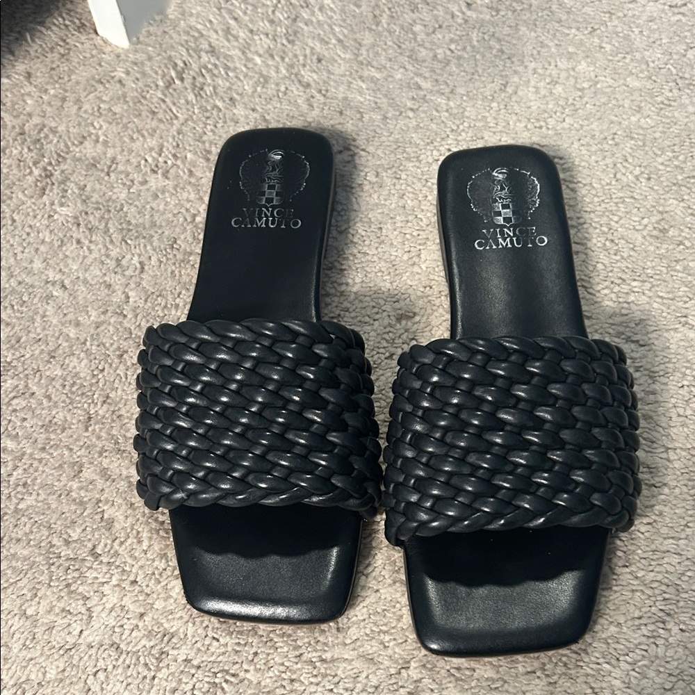 Vince Camuto Black Woven Slide Sandals